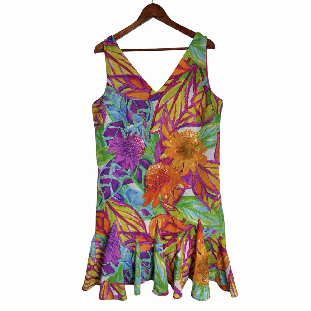 Lauren Ralph Lauren Tropical Fairycore Floral Drop Waist Flounce Mini Dress 14
